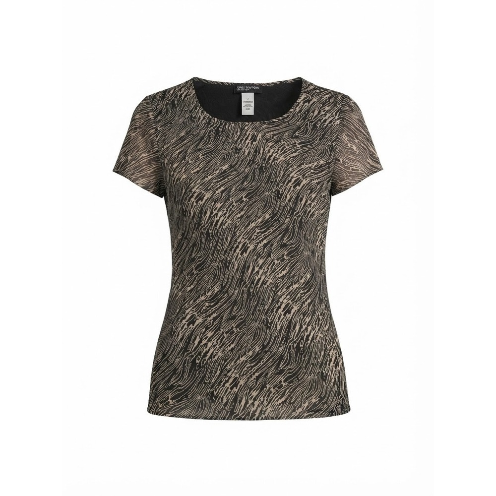 Jones New York Collection Top Womens 12 Black Tan Silk Abstract Print Excellent
